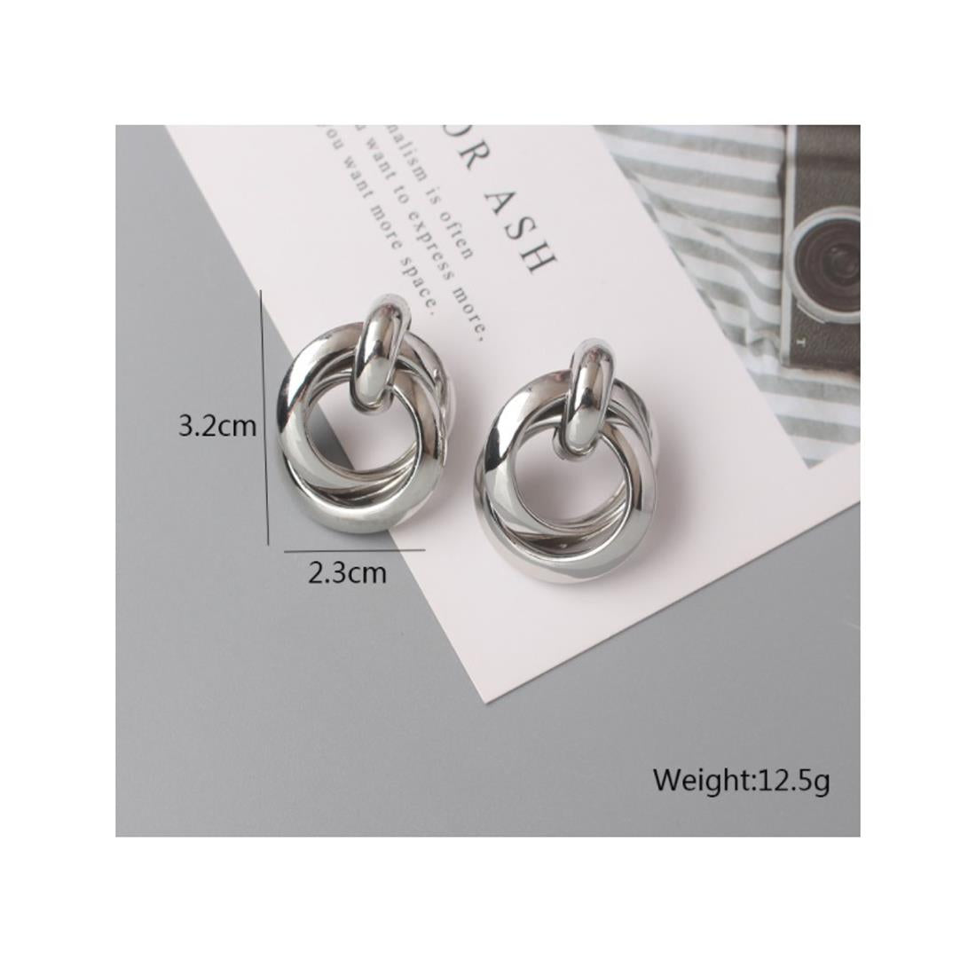 Charles William Premium Earring Silver Double Circle Round Jewellery Ear Ring