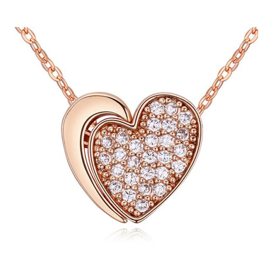 Charles William Women's Girls Rose Gold Unique Two Part Heart Pendant Necklace