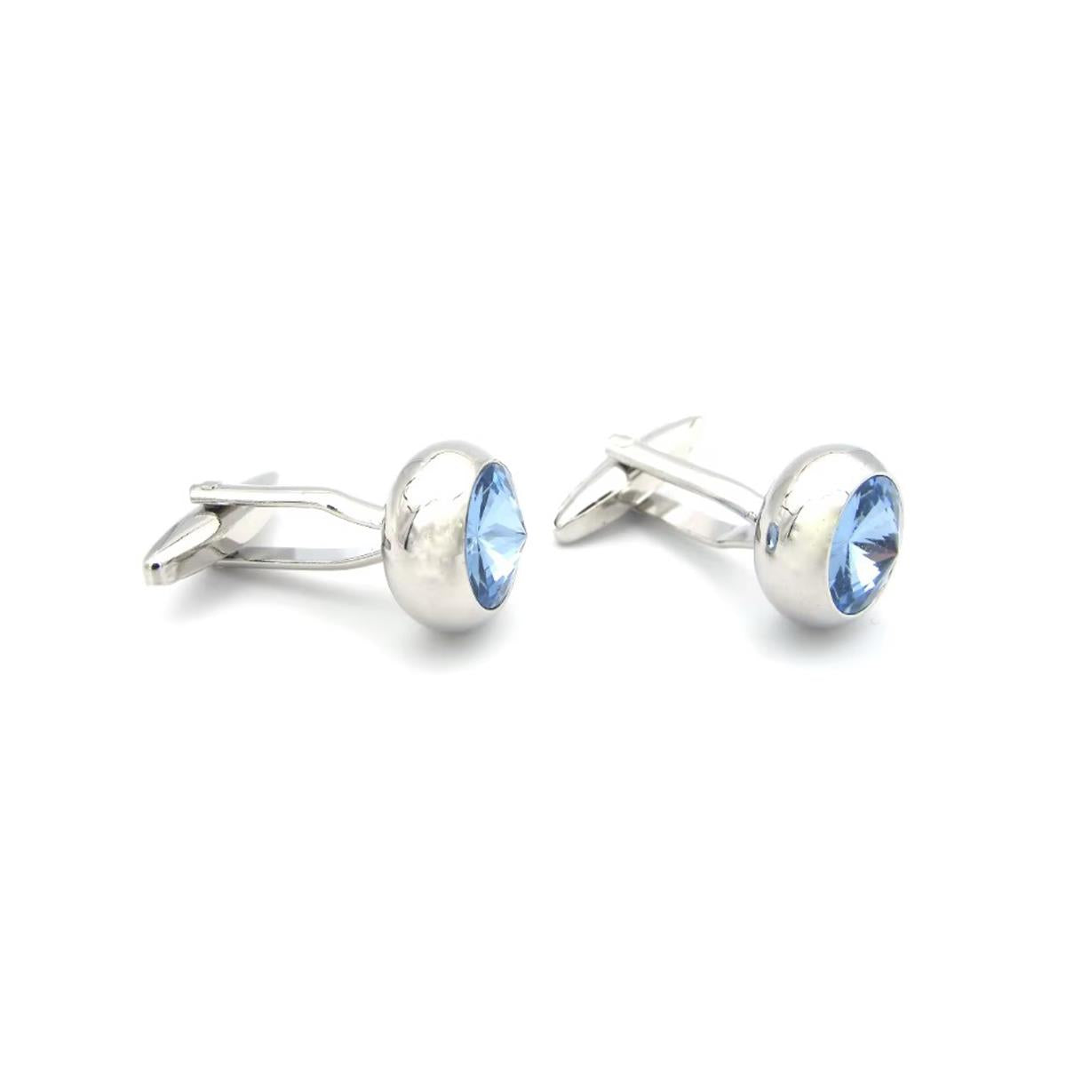 Silver Blue Cufflinks Round Shard Flash from Charles William