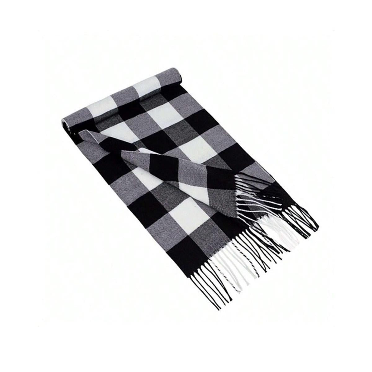 Premium Soft Scarf Black White Striped Criss Cross Warm Gentle and Luxurious