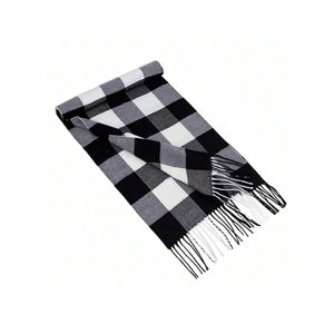Premium Soft Scarf Black White Striped Criss Cross Warm Gentle and Luxurious