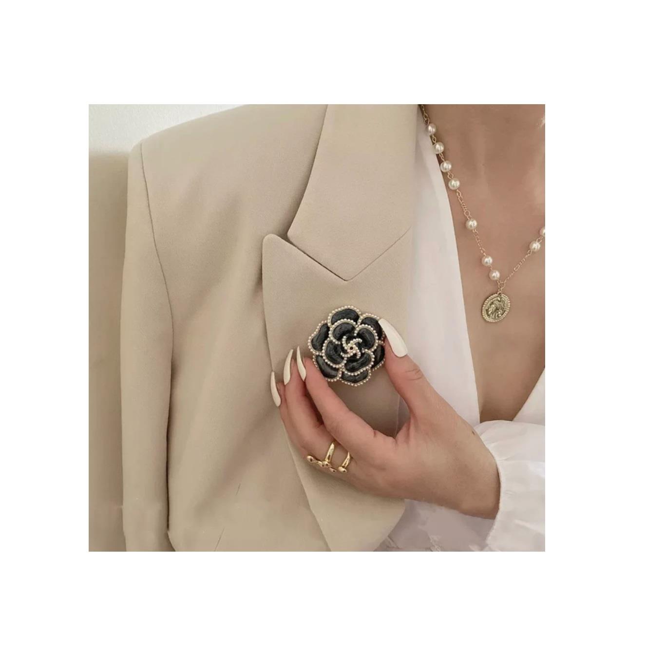 Charles William Black White Brooch for Dress Flower