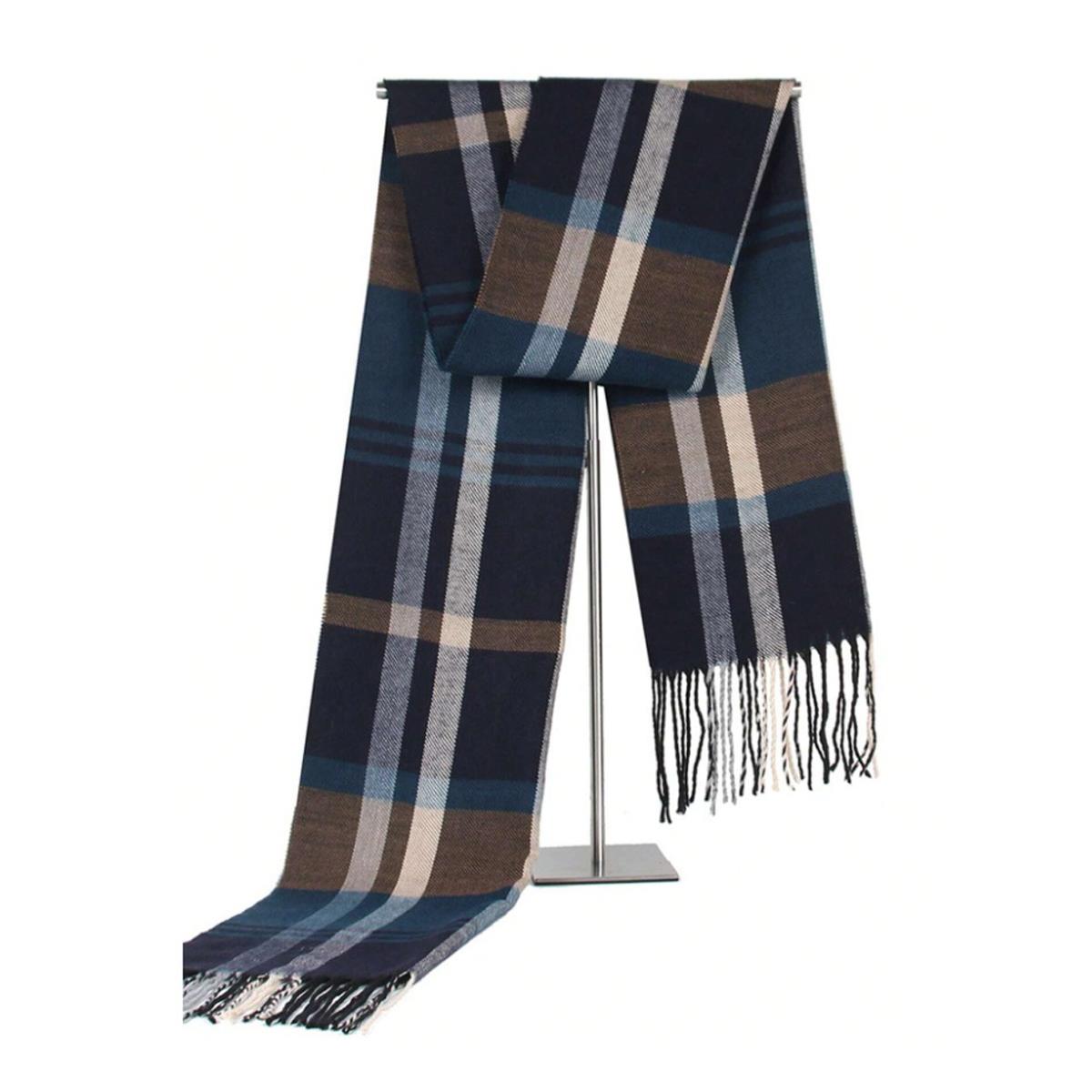 Charles William Premium Soft Plaid Scarf Striped Criss Cross Warm Gentle and Luxurious