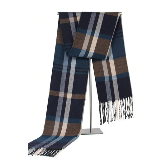 Charles William Premium Soft Plaid Scarf Striped Criss Cross Warm Gentle and Luxurious