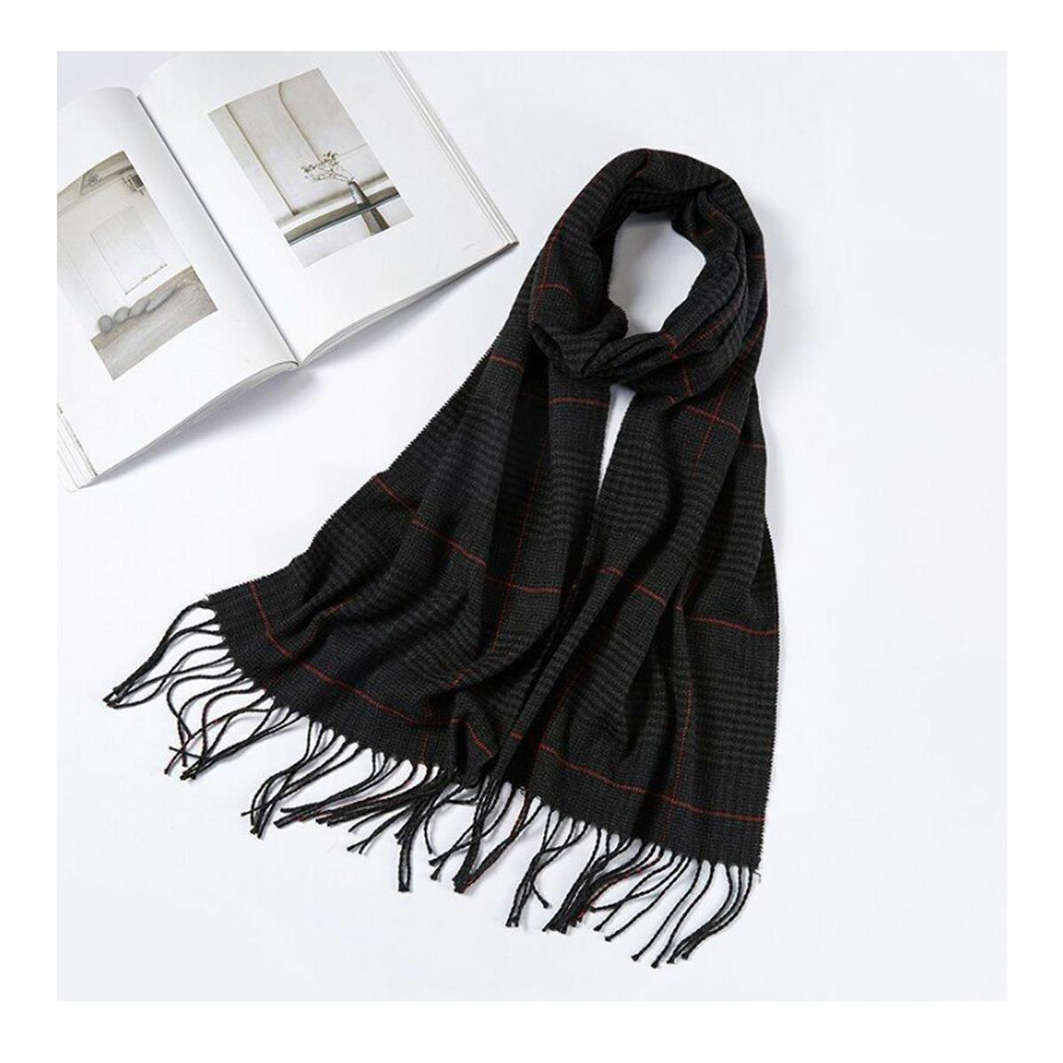 Soft Grey Scarf Red Stripe Criss Cross Warm Gentle and Luxurious Shawl UK Stock