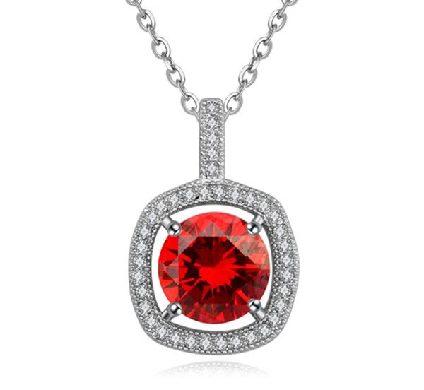 Charles William Square Large Red Crystal Stone Pendant Necklace Beautiful Accessory