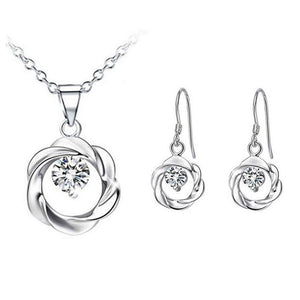 Silver And White Jewellery - Necklace And Earrings Set
