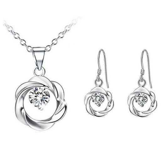 Silver And White Jewellery - Necklace And Earrings Set