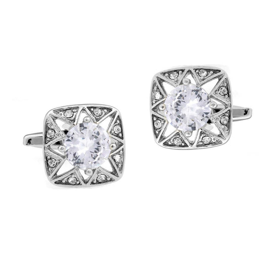 Charles William Premium Silver Smart Stone Cufflinks Round Square Stunning Shirt Fashion UK Stock
