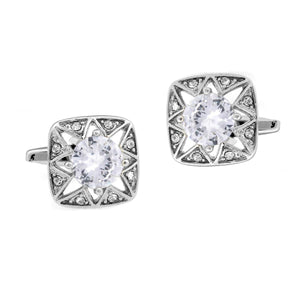 Charles William Premium Silver Cufflinks Round Stone Square Design