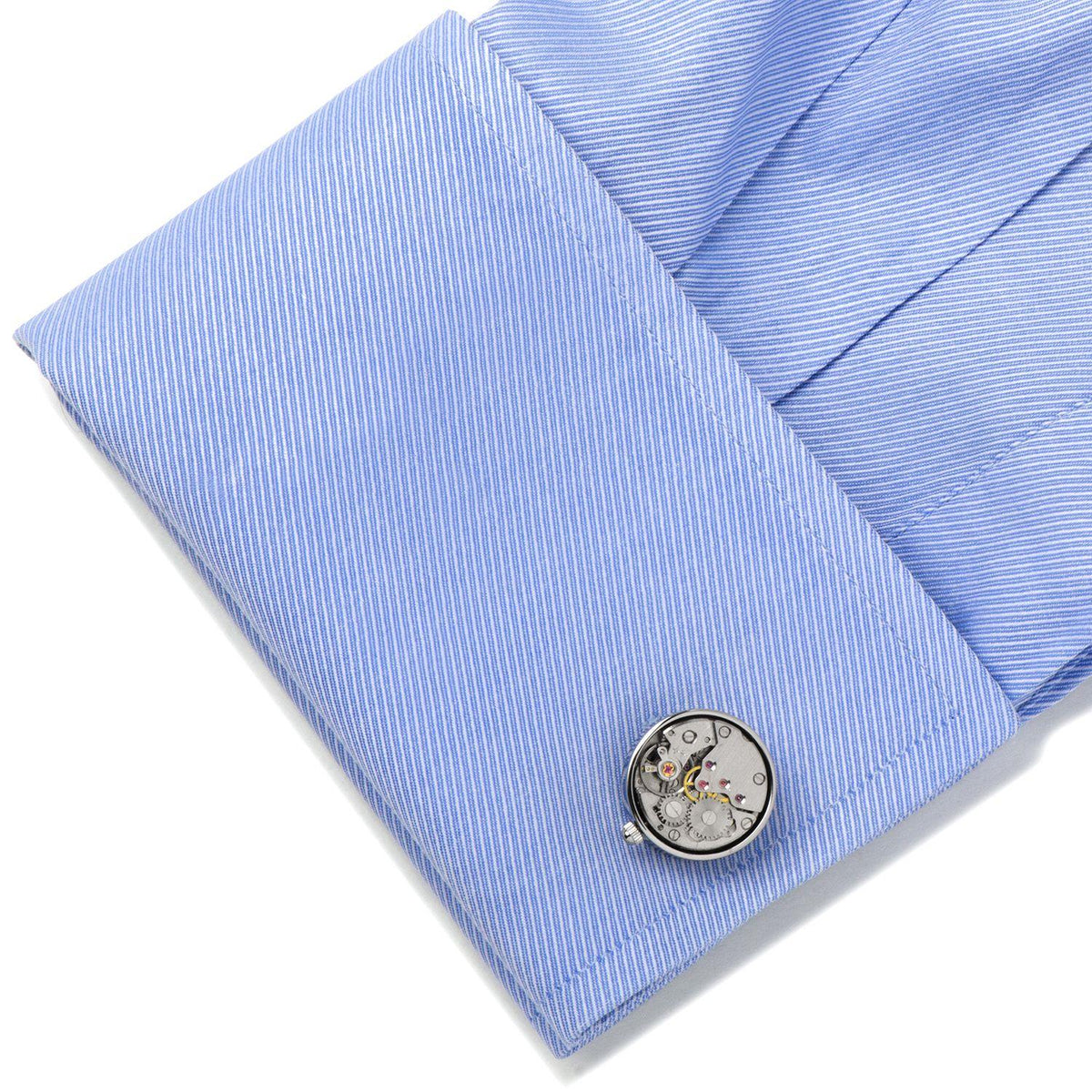 Silver Working Watch Movement Steampunk Cufflinks with Pocket Watch Gift Set