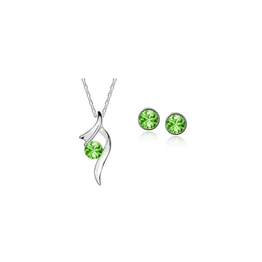 Silver Necklace Twirl Design Jewellery Set Charles William Green Earrings