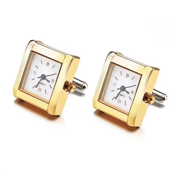 Charles William Mens Ladies Working Gold Tone Square Clock Watch Cufflinks Wedding Formal Business