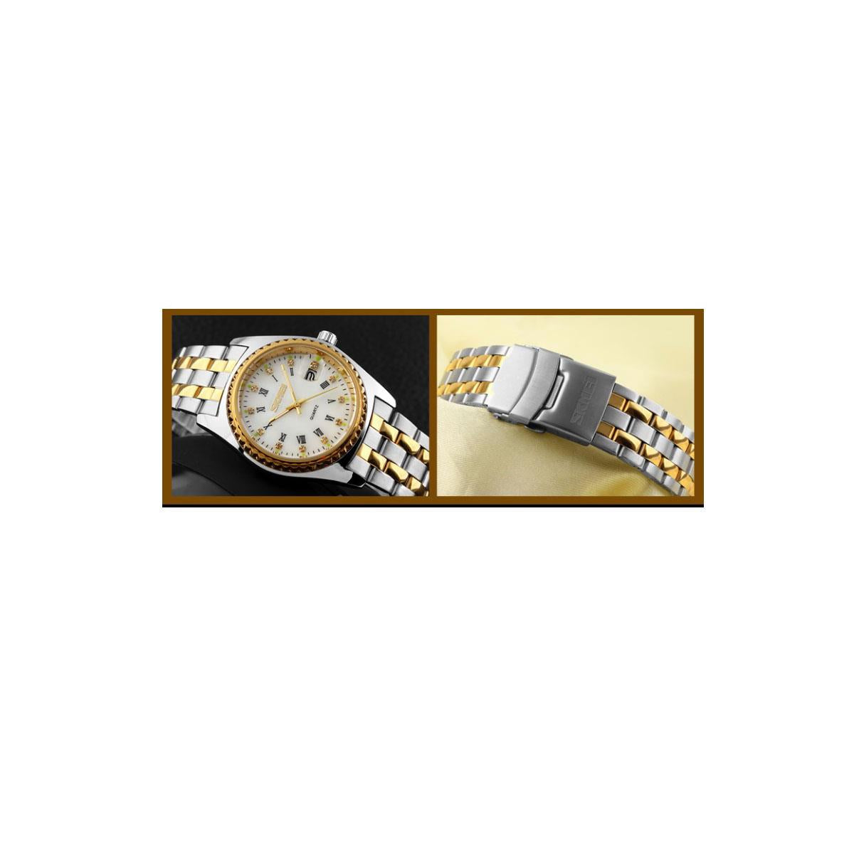 Ladies Gold Silver Watch with Date Dial Skmei Brand