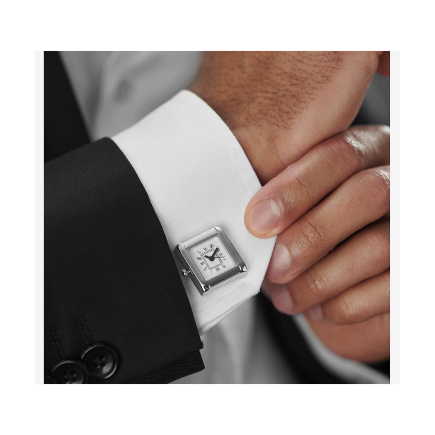 Charles William Working Silver Square Clock Watch Cufflinks