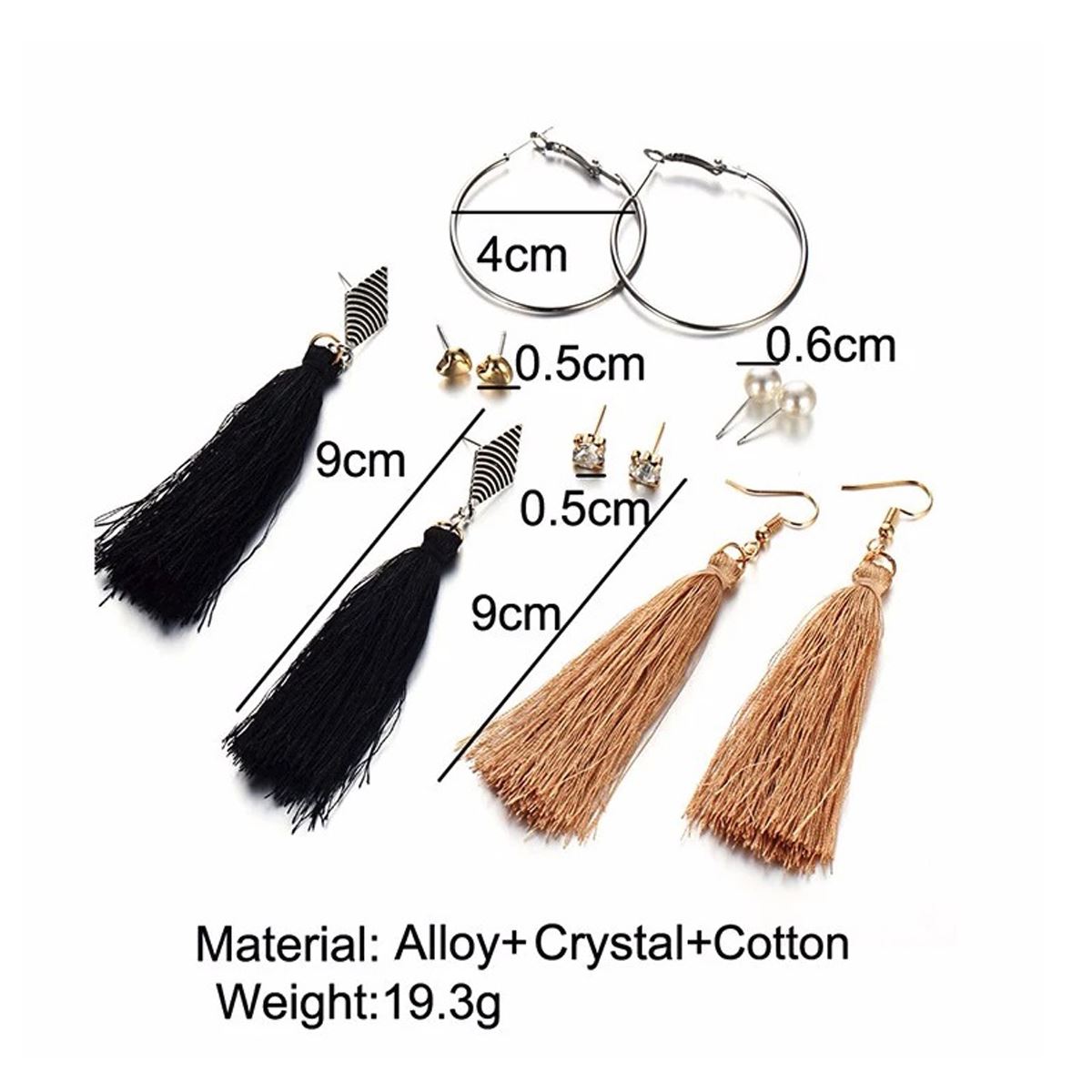 Charles William Beautiful Earring 6 Piece Set Gold Black Pearl Drop Ear ring Ladies Girls Woman Tassle