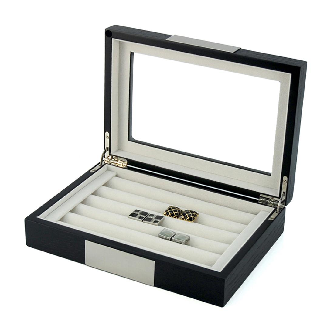 Charles William Premium Cufflink Box Safe Jewellery Storage 5 Row Glass Window Magnetic Close
