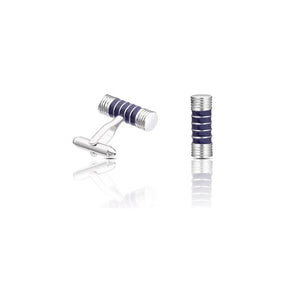 Silver Barrel Cufflinks 5 Blue Stripes