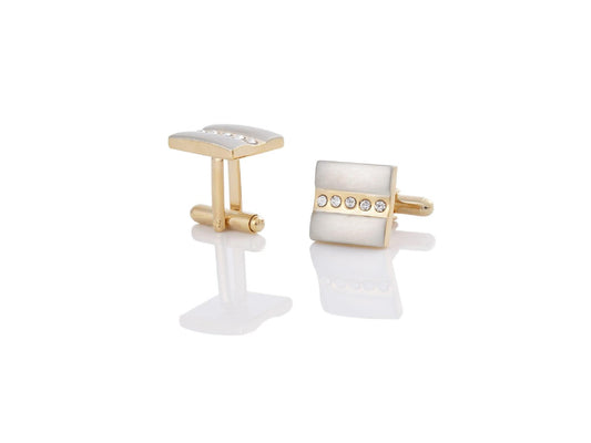 Mens Luxury Silver and Gold Cufflinks Five Row Stones