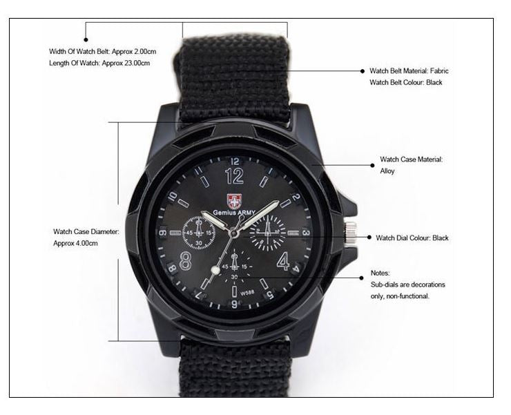Quartz Analogue Watch Comfortable Black Material Strap
