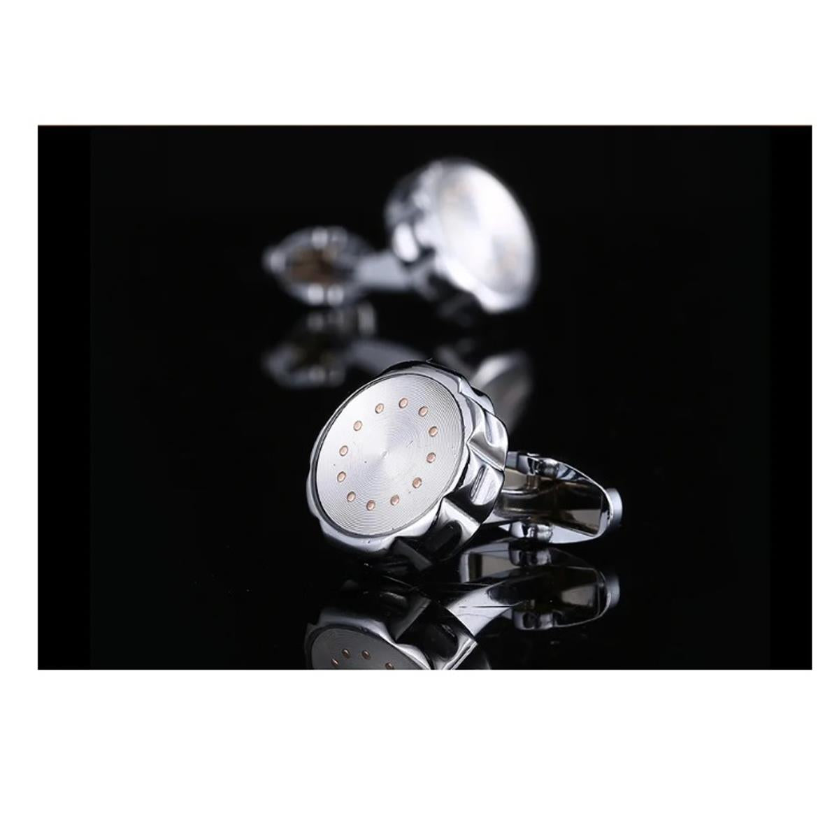 Luxury Silver Cufflinks Ridged Bezel Gold Circle