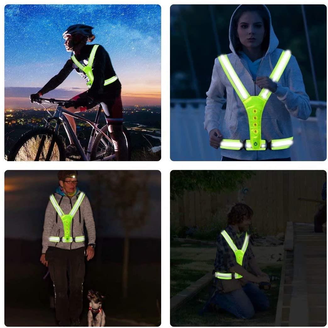 Charles William Safety Green Hi Viz Reflective Flashing Belt Cycling Walking Running Bike Red Light Dark