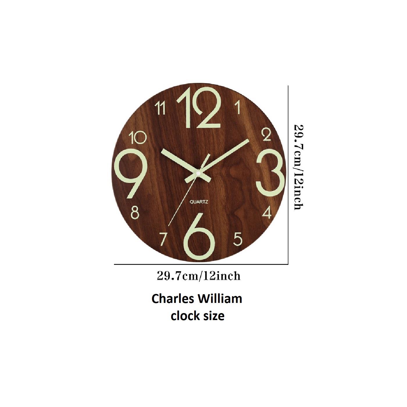 High Quality Wooden Clock Silent Movement 30cm Face Luminous Markers