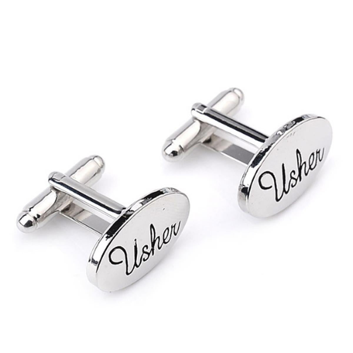 Charles William Silver Usher Cuffflinks Wedding Bride Groom Party Friend Oval Cufflink Tuxedo Suit Shirt