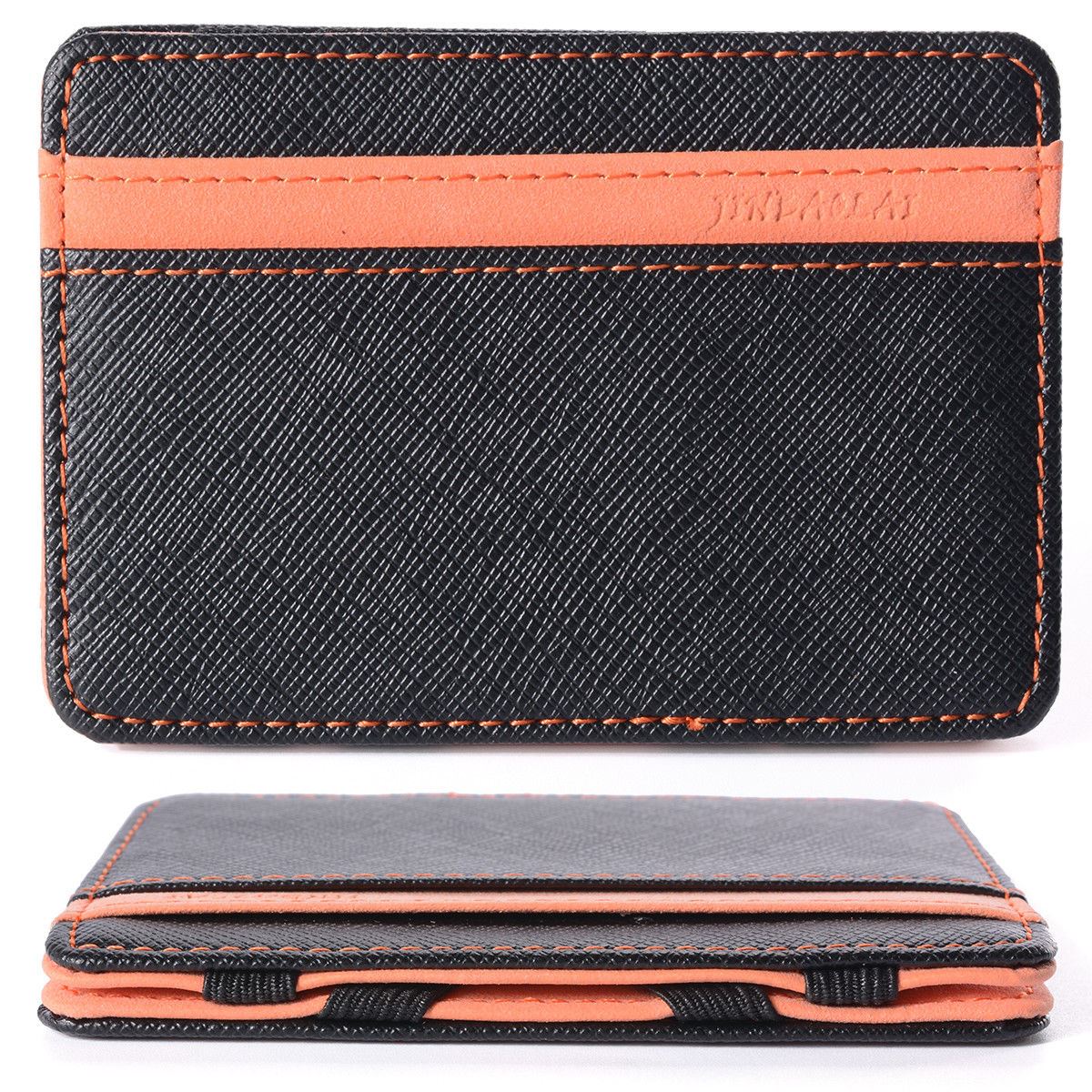 Charles William Magic Credit ID Card Elastic Money Clip Slim Cash Wallet Orange