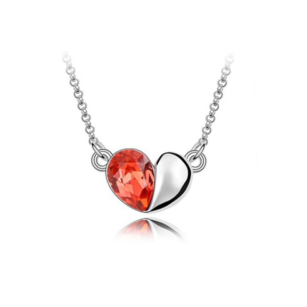 Charles William Fire Orange Designer Love Heart Crystal Silver Jewellery Necklace