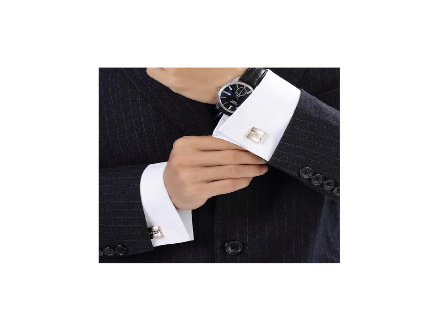 Mens Luxury Silver and Gold Cufflinks Five Row Stones