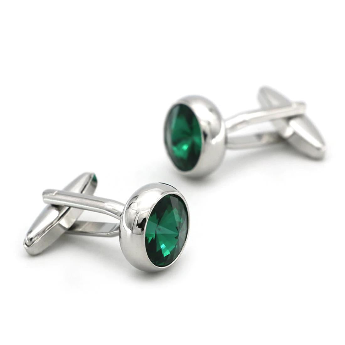 Charles William Elegant Silver Emerald Green Cufflinks