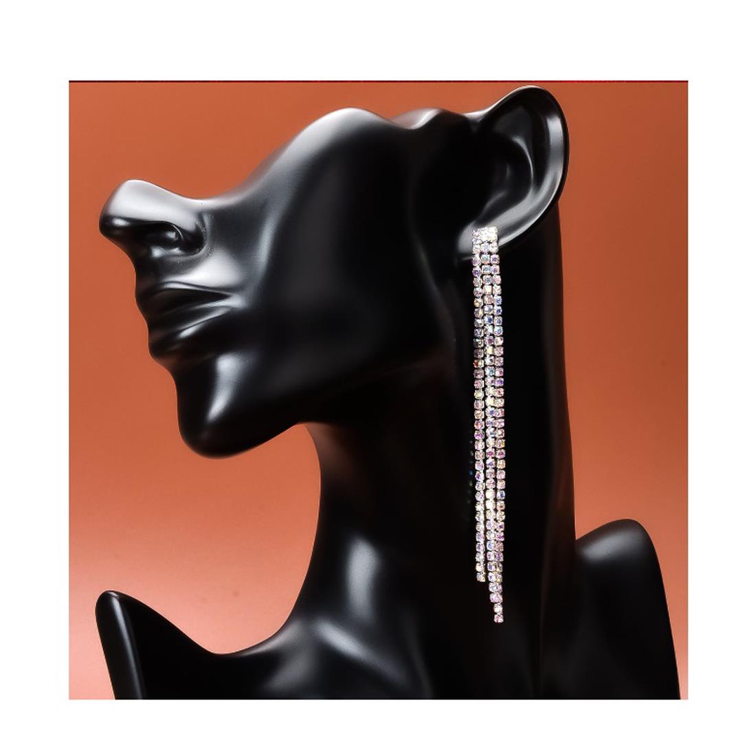 Charles William Premium Quality Long Earring Silver Cubic Zircon Stones Plated Jewellery Ear Ring