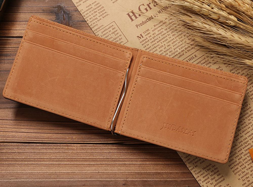 Money Clip Wallet 4cc Leather With Soft Brown Inside Material Unique And Quality