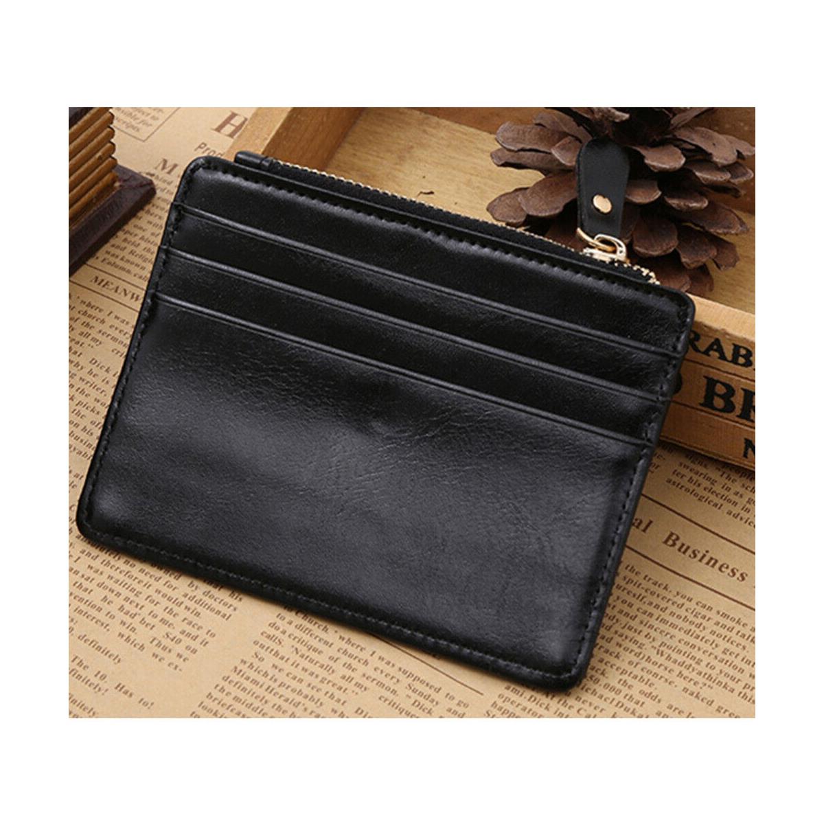 Charles William Soft Black Leather Money Clip 9 Slots with Coin Zip Pouch High Quality Stitching