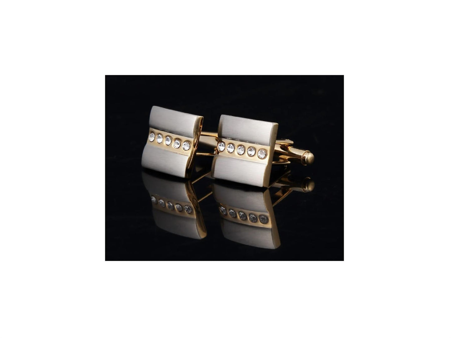 Mens Luxury Silver and Gold Cufflinks Five Row Stones