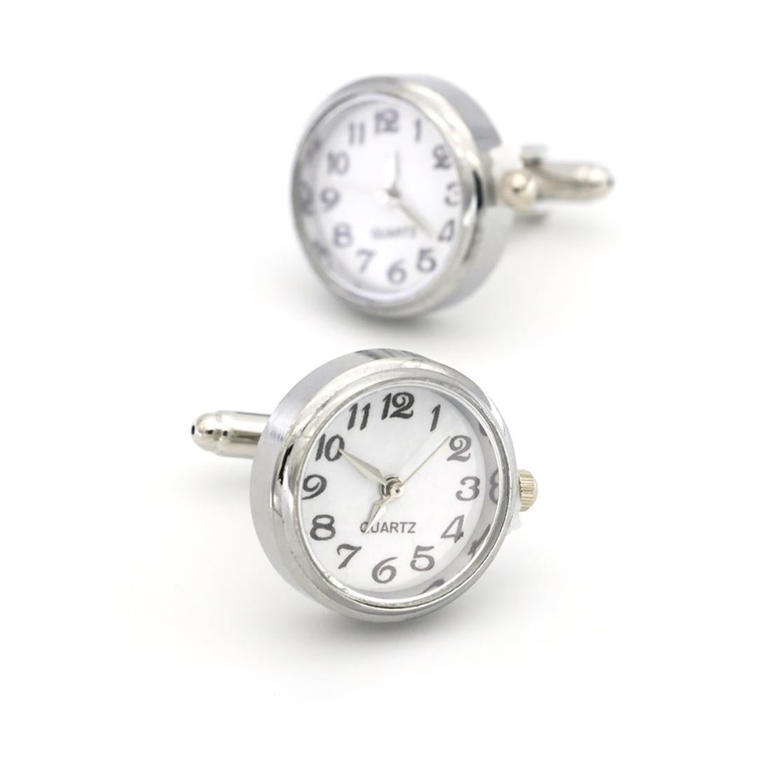 Charles William Silver Clock Watch Cufflinks Wedding Gift Working Battery