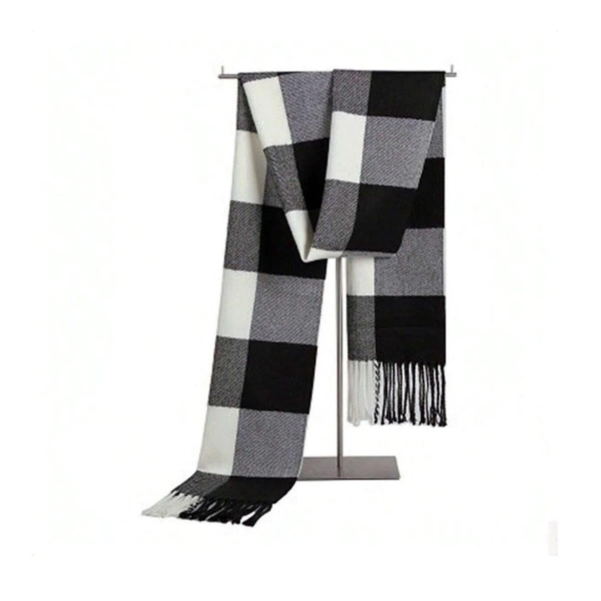 Premium Soft Scarf Black White Striped Criss Cross Warm Gentle and Luxurious