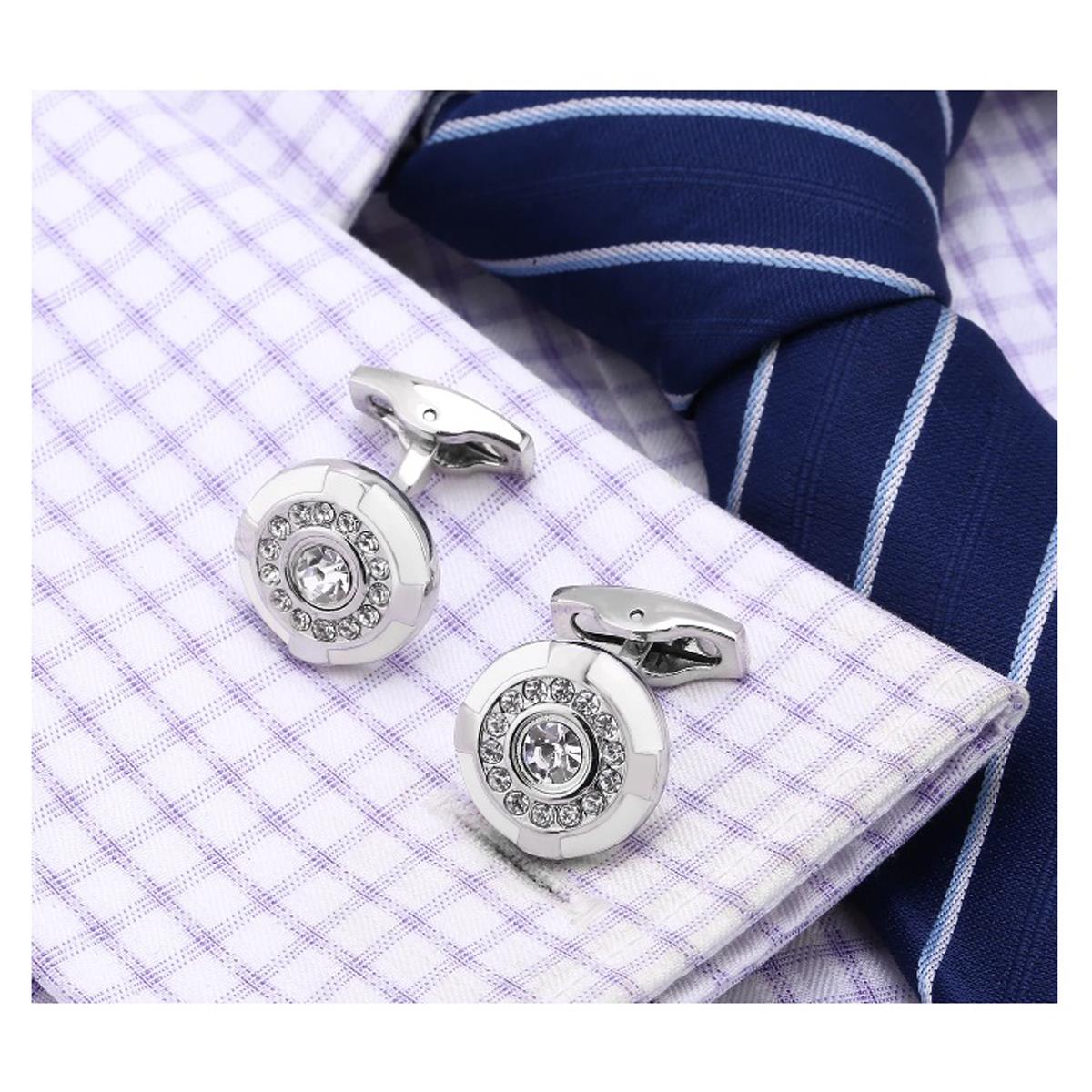 Charles William Silver Cufflinks Stunning White Design Luxury UK Stock