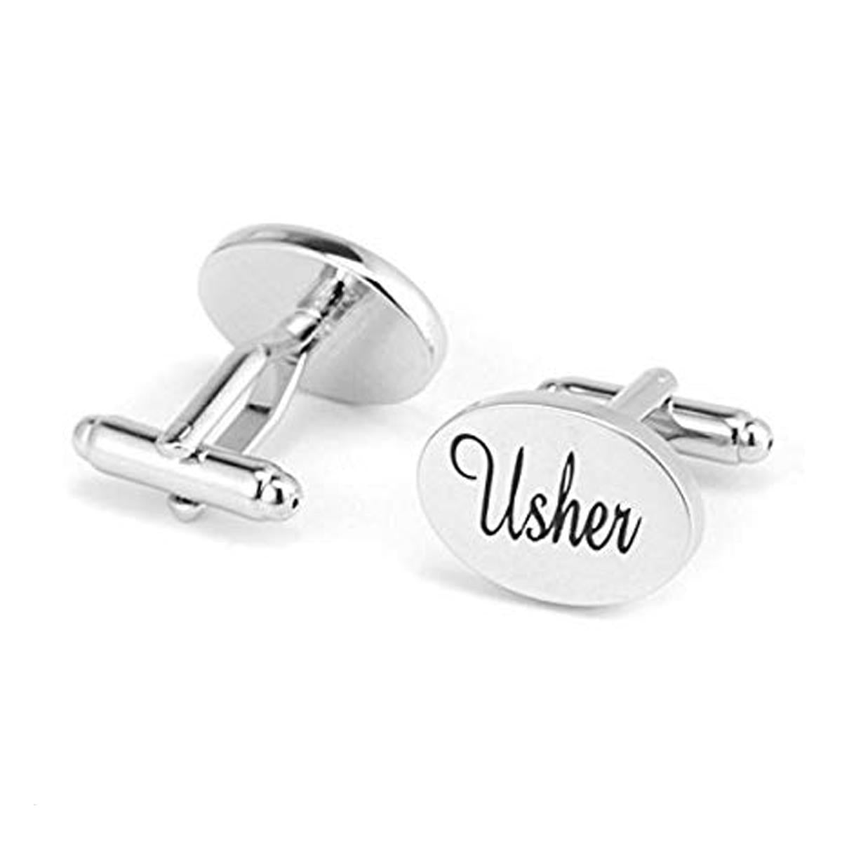 Charles William Silver Usher Cuffflinks Wedding Bride Groom Party Friend Oval Cufflink Tuxedo Suit Shirt