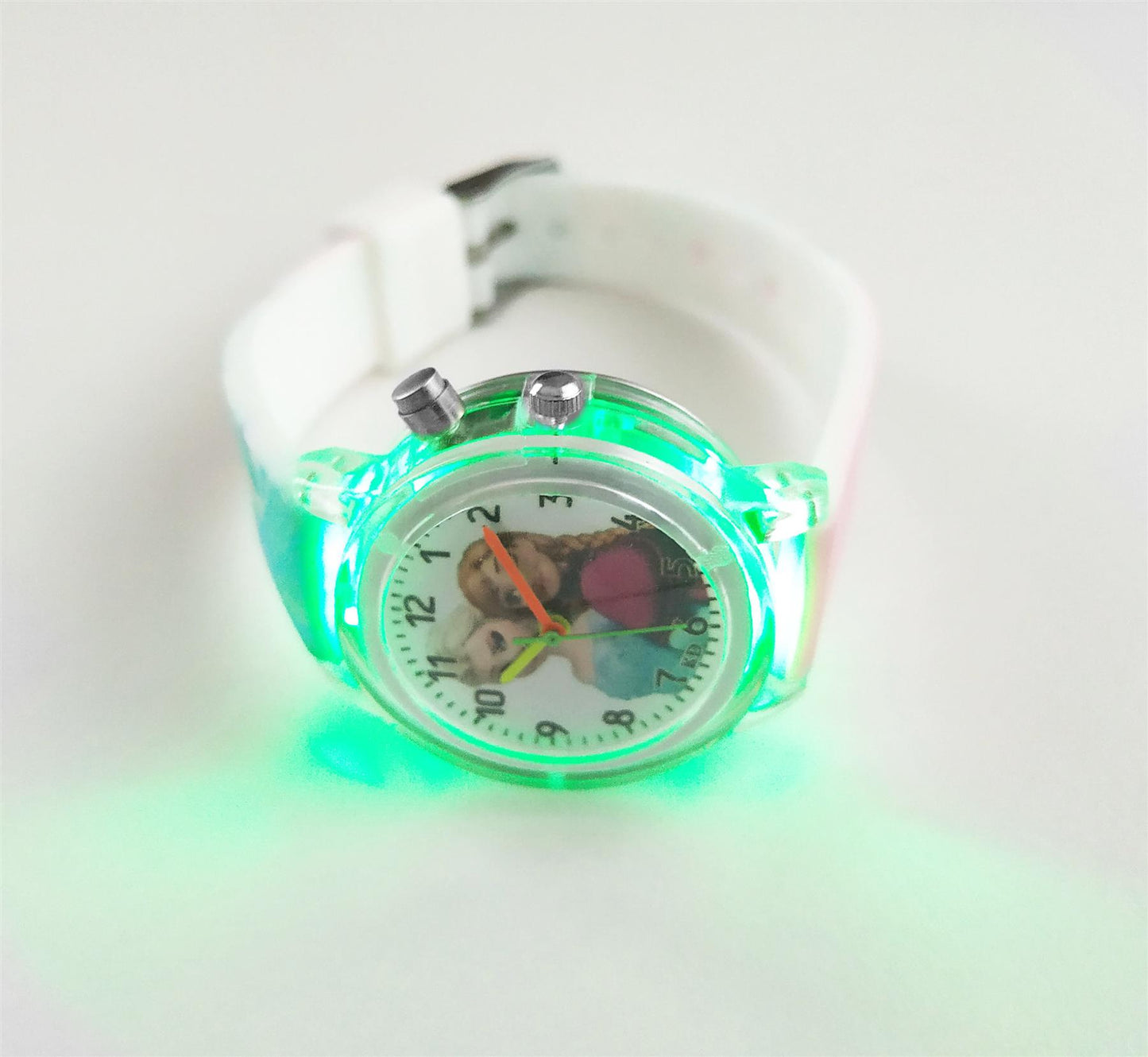 Cute Green Princess Queen Watch FLASHING LIGHTS Numbers Child Watches Easy Time
