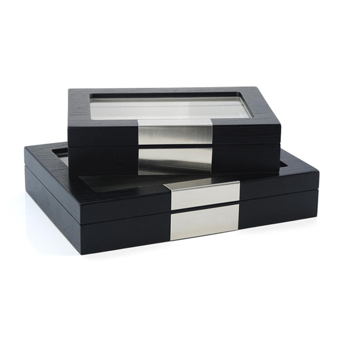 Charles William Premium Cufflink Box Safe Jewellery Storage 5 Row Glass Window Magnetic Close