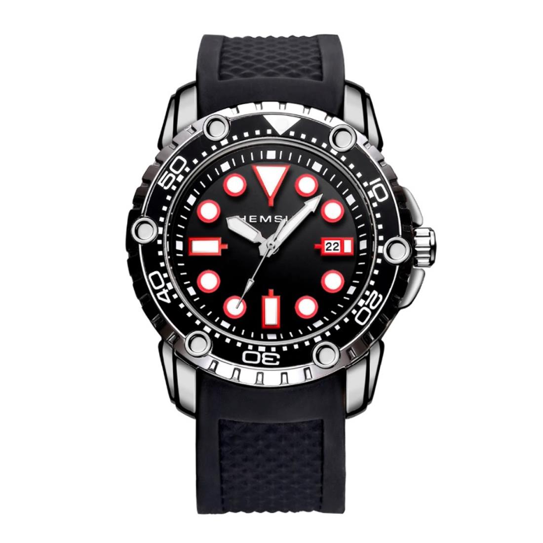 Designer Diver Style Mens Watch Black Red with Date