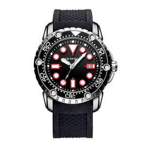 Designer Diver Style Mens Watch Black Red with Date