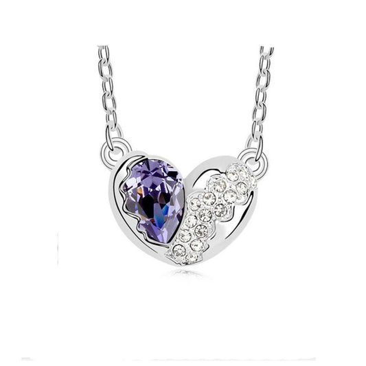 Charles William Love Heart Necklaces Purple Silver CZ Crystal Chain Pendant