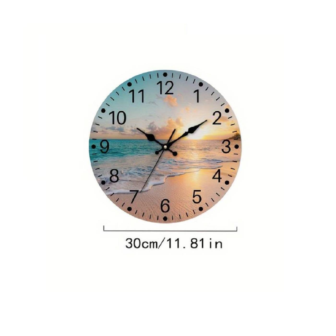 Sunset Beach Clock Wall Picture Silent Movement 30cm Face