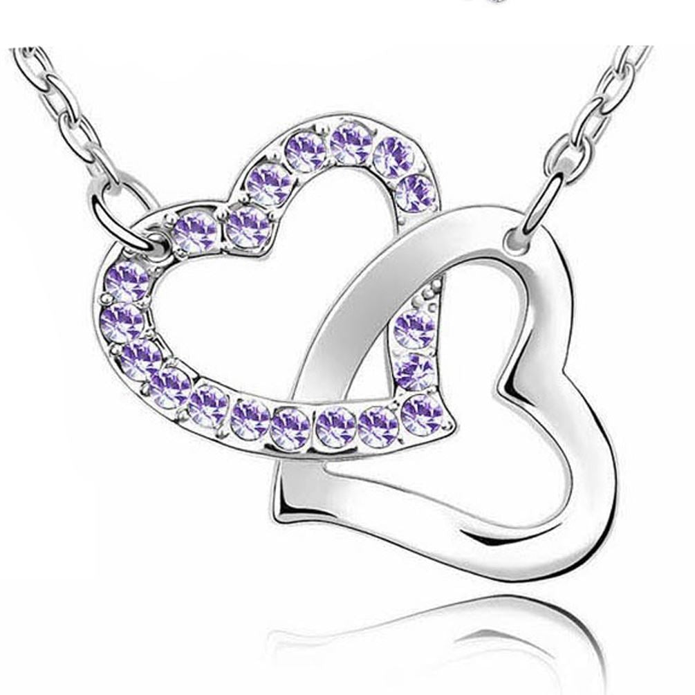 Charles William Silver Love Intertwined Heart Pendant Necklace Purple Stone