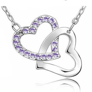 Silver Heart Pendant Necklace with Purple Stone