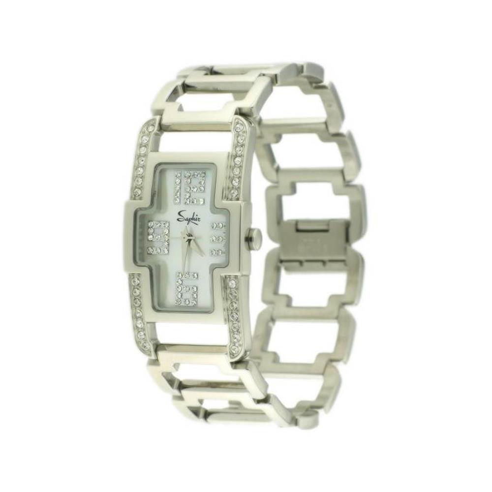 Saphir Ladies SIlver Watch Glitz Wave CROSS Stones Diamond UK SALE RRP £170 BNIB