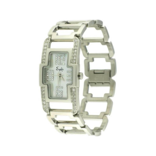 Saphir Ladies SIlver Watch Glitz Wave CROSS Stones Diamond UK SALE RRP £170 BNIB